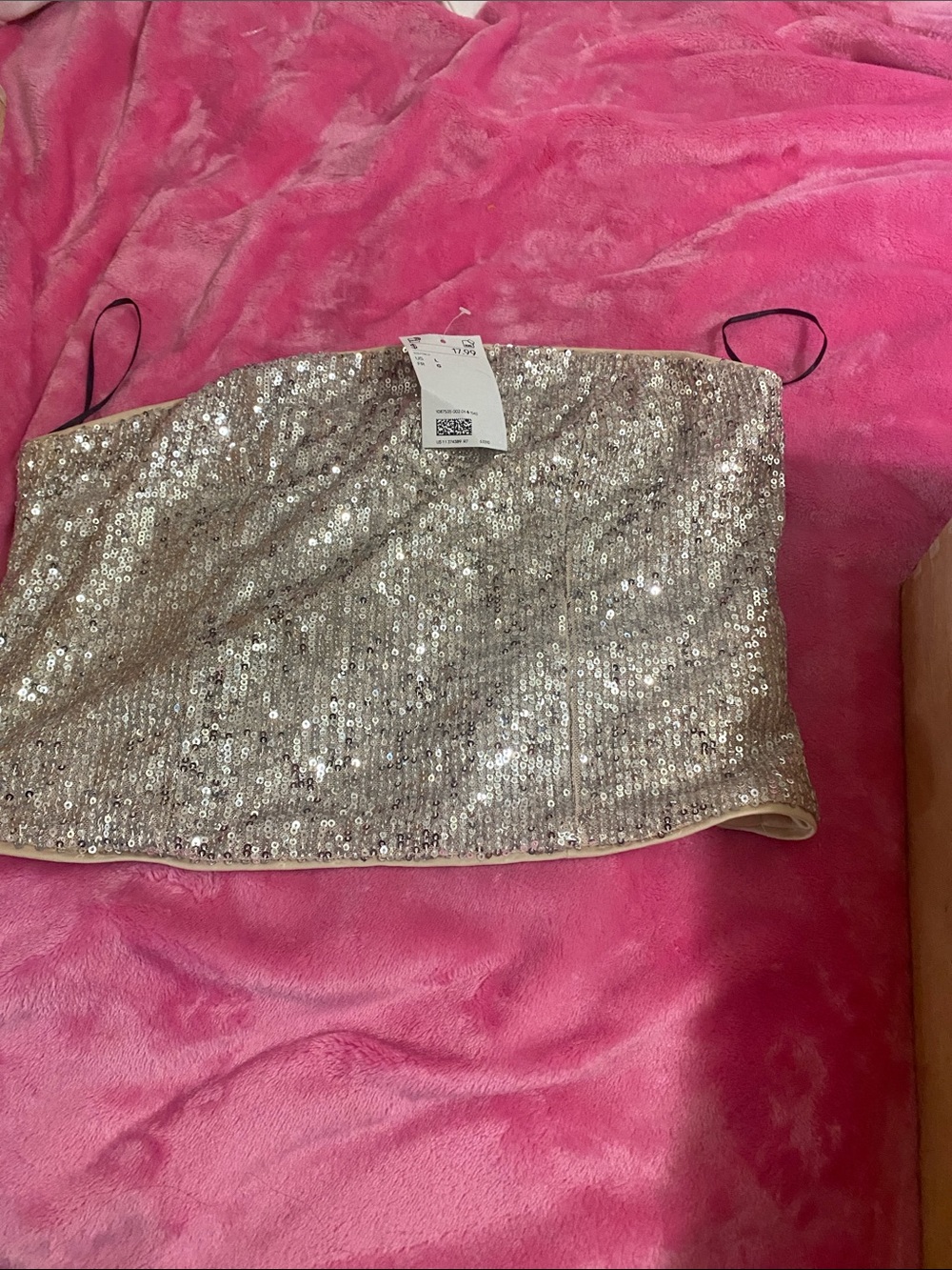 H&M Sequin Strapless Crop Top - Shimmering Silver